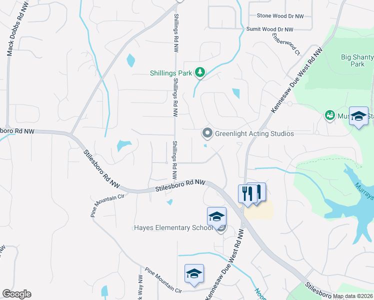 map of restaurants, bars, coffee shops, grocery stores, and more near 1796 Sherman Lane in Kennesaw