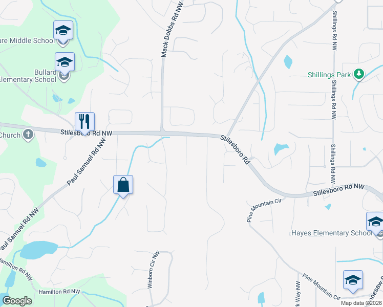 map of restaurants, bars, coffee shops, grocery stores, and more near 1782 Cloverhurst Lane in Kennesaw