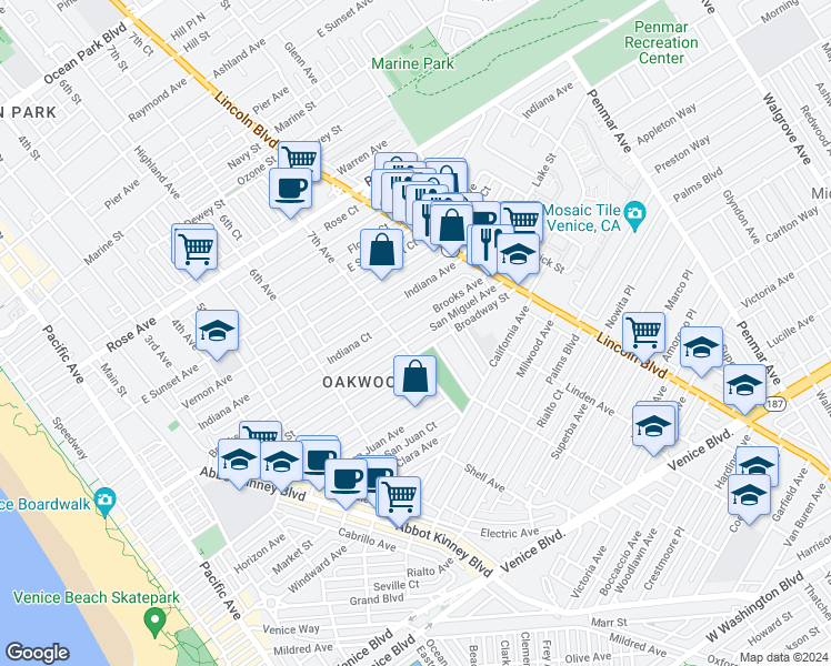 map of restaurants, bars, coffee shops, grocery stores, and more near 716 Brooks Avenue in Los Angeles