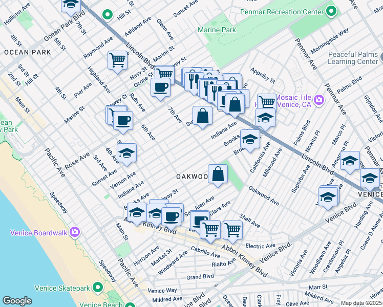 map of restaurants, bars, coffee shops, grocery stores, and more near 719 7th Avenue in Los Angeles