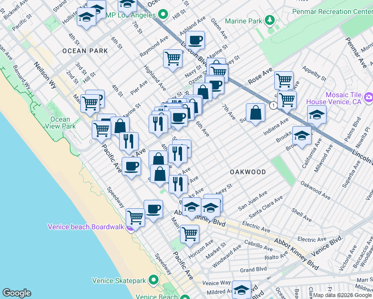 map of restaurants, bars, coffee shops, grocery stores, and more near 336 5th Avenue in Los Angeles