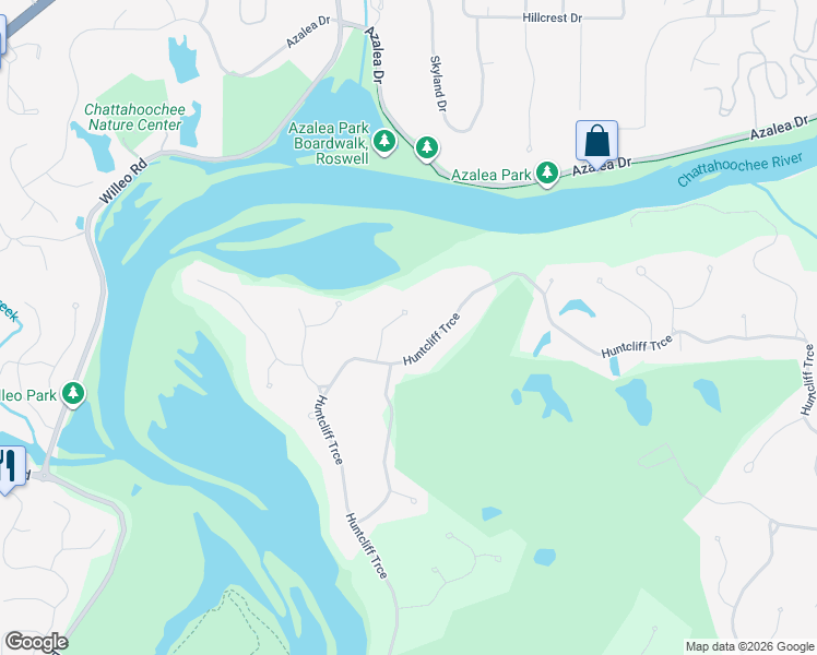 map of restaurants, bars, coffee shops, grocery stores, and more near 120 Huntcliff Point Northeast in Atlanta