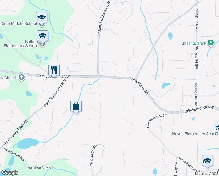 map of restaurants, bars, coffee shops, grocery stores, and more near 1787 Cloverhurst Lane in Kennesaw
