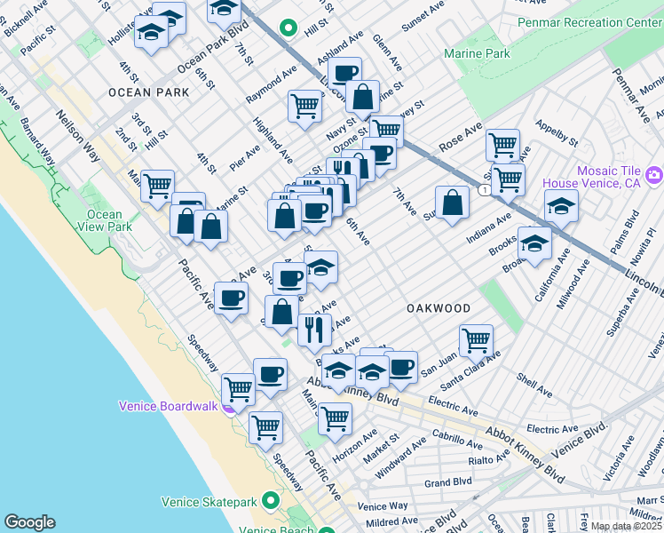 map of restaurants, bars, coffee shops, grocery stores, and more near in Los Angeles