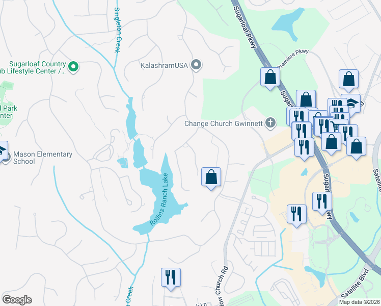 map of restaurants, bars, coffee shops, grocery stores, and more near 2876 Darlington Pointe in Duluth