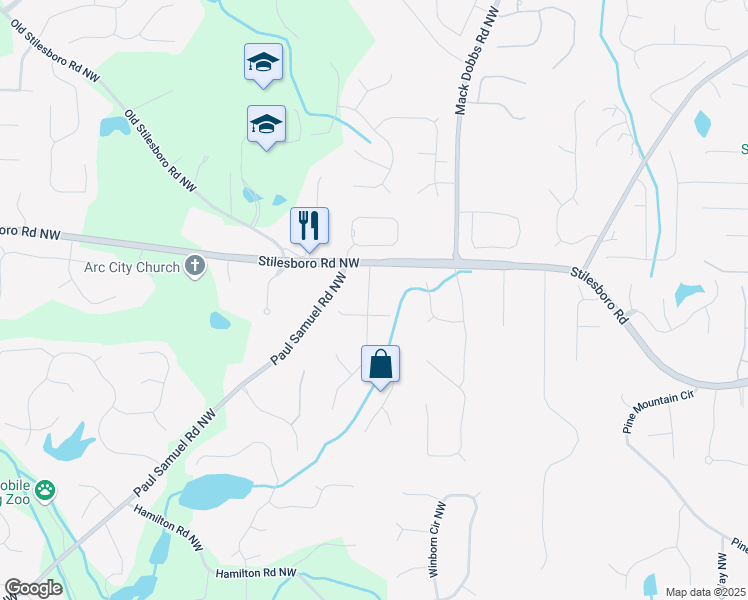 map of restaurants, bars, coffee shops, grocery stores, and more near 1796 Brittany Chase Northwest in Kennesaw