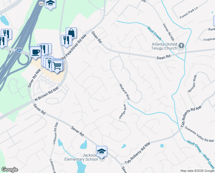 map of restaurants, bars, coffee shops, grocery stores, and more near 1161 Malvern Hunt Court in Lawrenceville