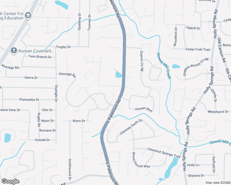 map of restaurants, bars, coffee shops, grocery stores, and more near 2295 Glenridge Drive in Marietta