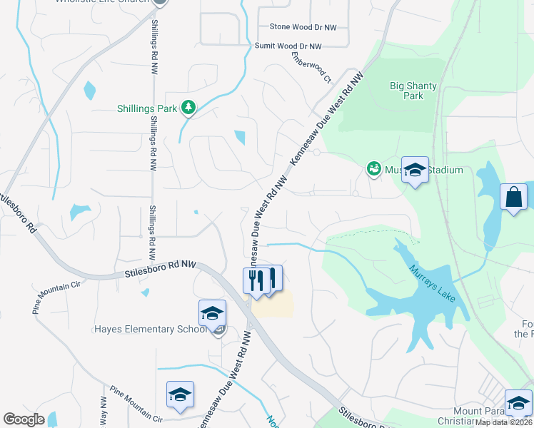 map of restaurants, bars, coffee shops, grocery stores, and more near 1800 Kennesaw Due West Road Northwest in Kennesaw