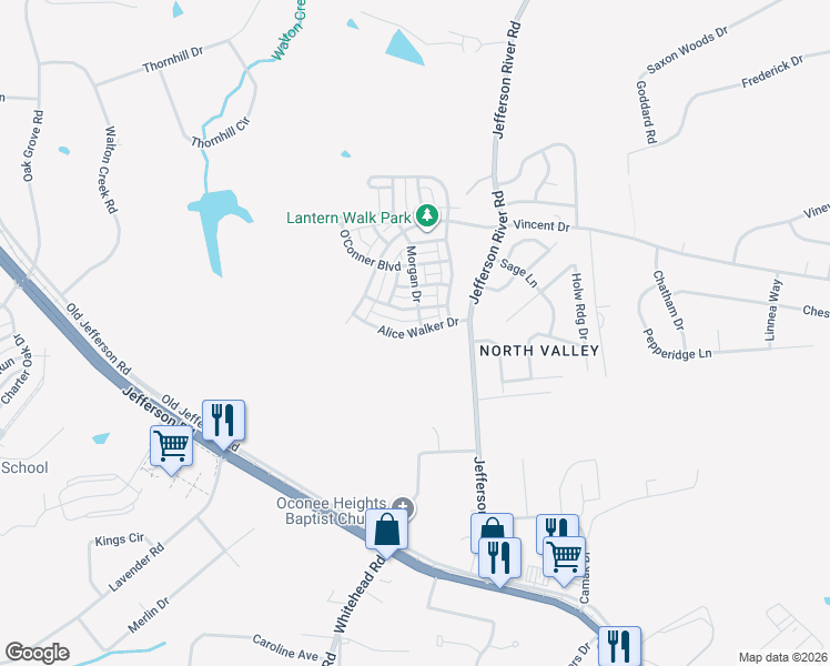 map of restaurants, bars, coffee shops, grocery stores, and more near 148 Alice Walker Drive in Athens