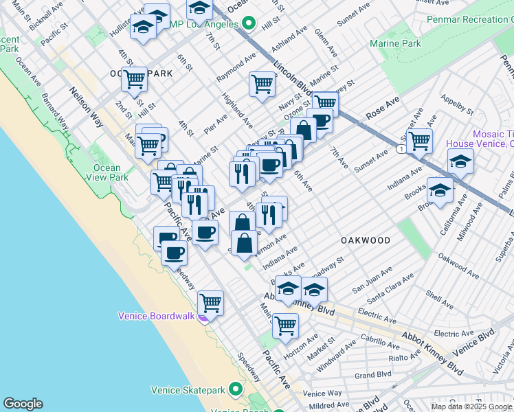 map of restaurants, bars, coffee shops, grocery stores, and more near 326 4th Avenue in Los Angeles