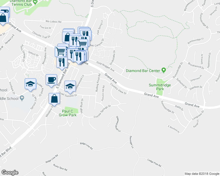 map of restaurants, bars, coffee shops, grocery stores, and more near 1511 Deer Crossing Drive in Diamond Bar