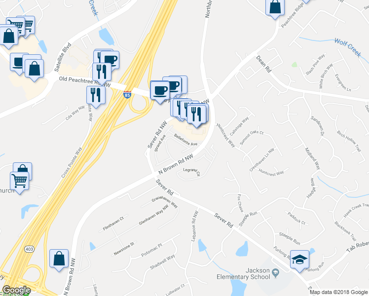 map of restaurants, bars, coffee shops, grocery stores, and more near 2348 Gallard Street in Lawrenceville