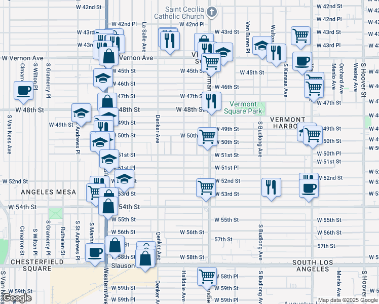 map of restaurants, bars, coffee shops, grocery stores, and more near 5022 Halldale Avenue in Los Angeles