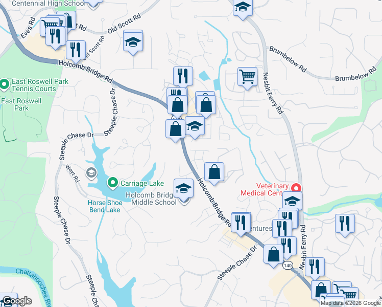 map of restaurants, bars, coffee shops, grocery stores, and more near 71 Townview Drive in Alpharetta