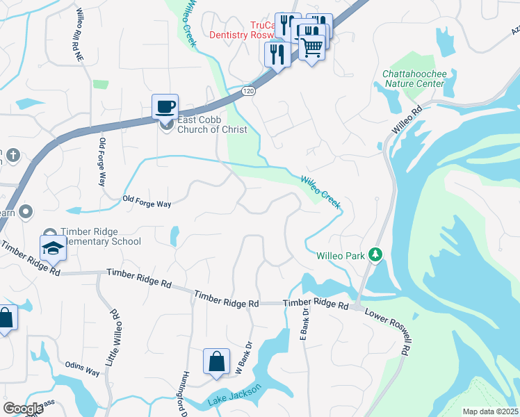map of restaurants, bars, coffee shops, grocery stores, and more near 1986 Willeo Creek Point in Marietta