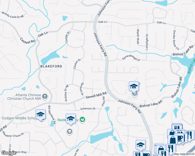 map of restaurants, bars, coffee shops, grocery stores, and more near 1991 Benthill Drive in Marietta