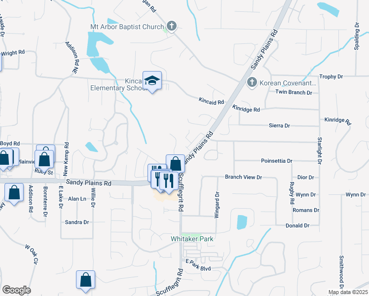map of restaurants, bars, coffee shops, grocery stores, and more near 1510 Gatekeeper Terrace in Marietta