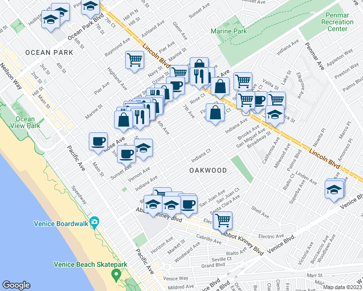 map of restaurants, bars, coffee shops, grocery stores, and more near 606 6th Avenue in Los Angeles