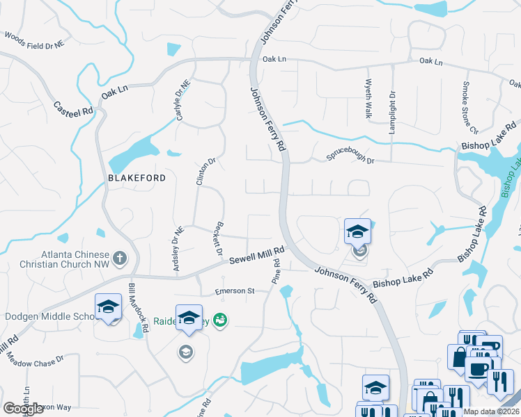 map of restaurants, bars, coffee shops, grocery stores, and more near 1983 Benthill Drive in Marietta