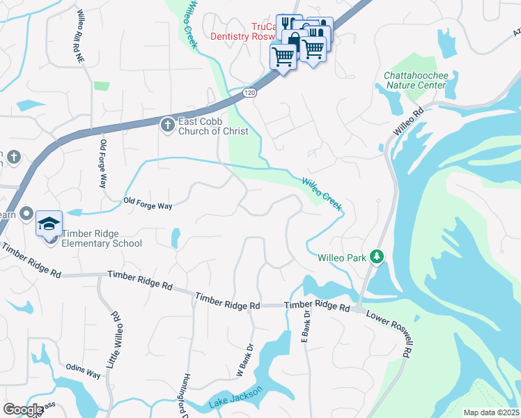 map of restaurants, bars, coffee shops, grocery stores, and more near 1986 Willeo Creek Point in Marietta