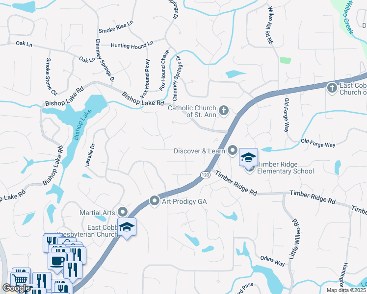 map of restaurants, bars, coffee shops, grocery stores, and more near 4679 Newell Drive in Marietta