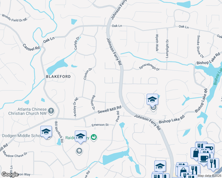 map of restaurants, bars, coffee shops, grocery stores, and more near 1991 Benthill Drive in Marietta