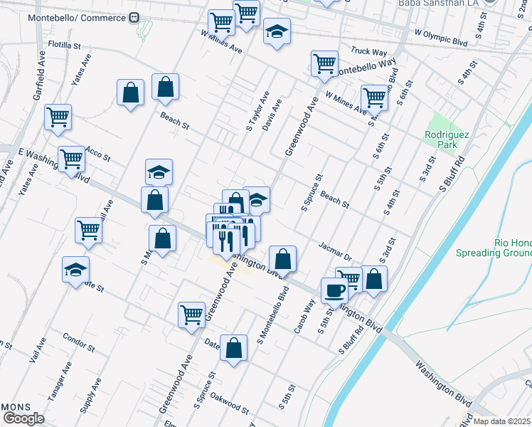 map of restaurants, bars, coffee shops, grocery stores, and more near 846 South Greenwood Avenue in Montebello