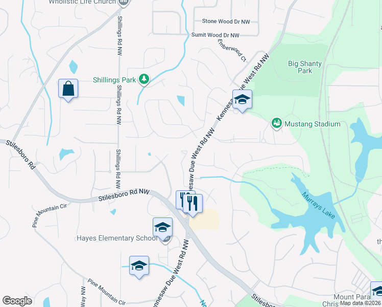 map of restaurants, bars, coffee shops, grocery stores, and more near 1774 Mountain Oak Road Northwest in Kennesaw