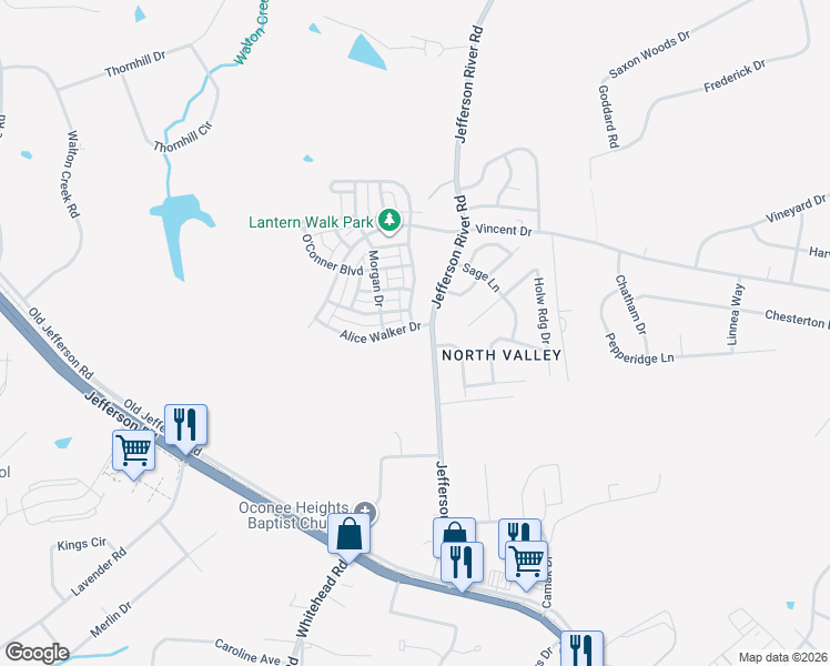 map of restaurants, bars, coffee shops, grocery stores, and more near 100 Alice Walker Drive in Athens