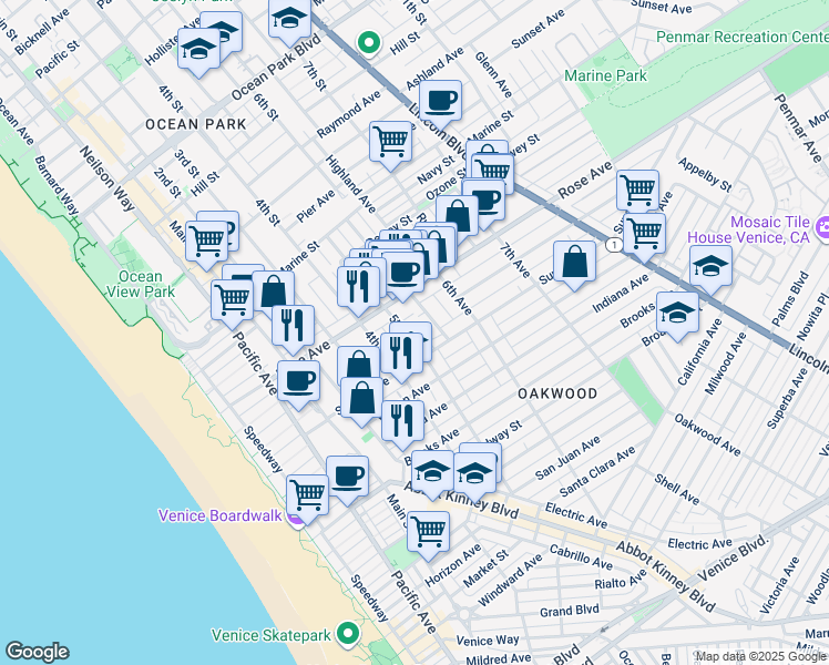 map of restaurants, bars, coffee shops, grocery stores, and more near 336 5th Avenue in Los Angeles