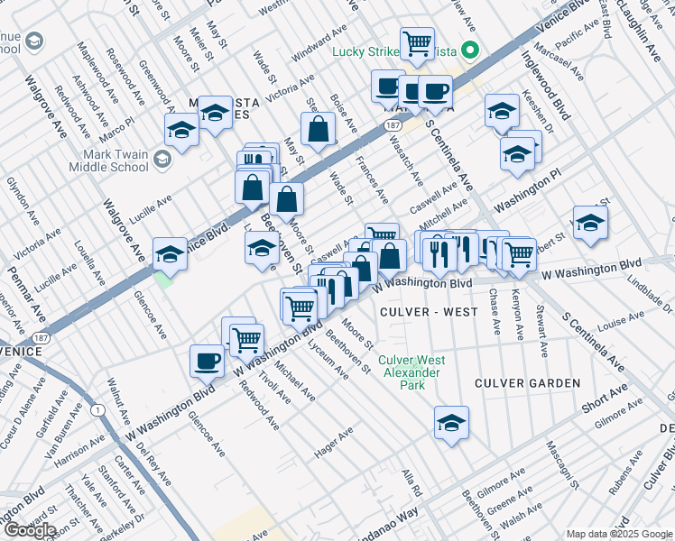 map of restaurants, bars, coffee shops, grocery stores, and more near 12767 Mitchell Avenue in Los Angeles