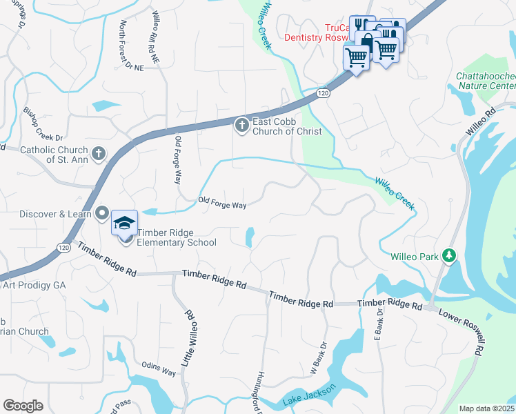 map of restaurants, bars, coffee shops, grocery stores, and more near 2049 Old Forge Way in Marietta