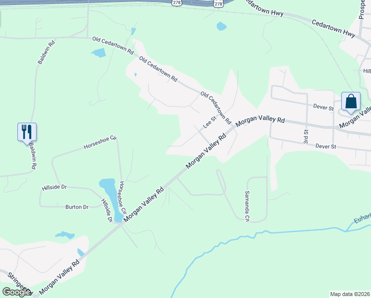 map of restaurants, bars, coffee shops, grocery stores, and more near 111 Lee Street in Rockmart