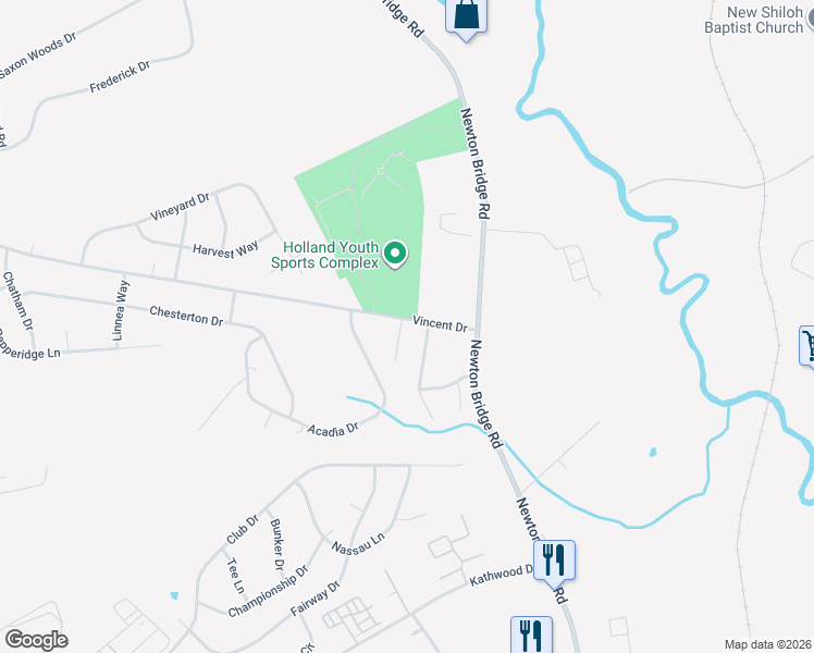 map of restaurants, bars, coffee shops, grocery stores, and more near 268-294 Vincent Drive in Athens