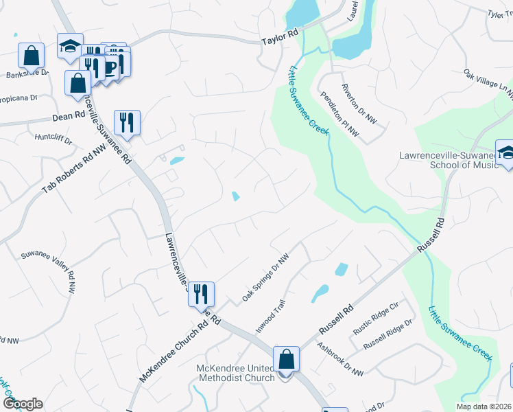 map of restaurants, bars, coffee shops, grocery stores, and more near 479 Hearth Place Northwest in Lawrenceville