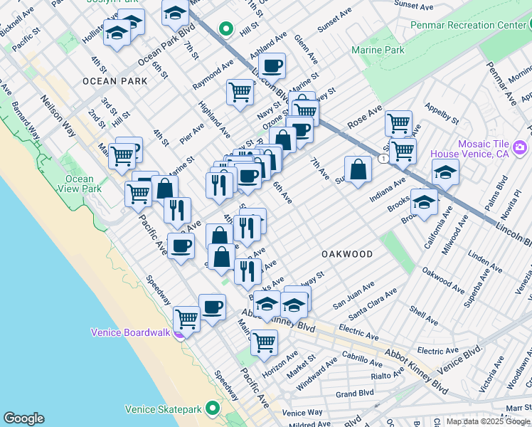 map of restaurants, bars, coffee shops, grocery stores, and more near 336 5th Avenue in Los Angeles