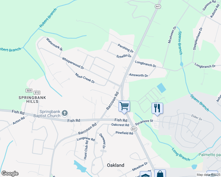 map of restaurants, bars, coffee shops, grocery stores, and more near 20 Whisperwood Court in Dalzell