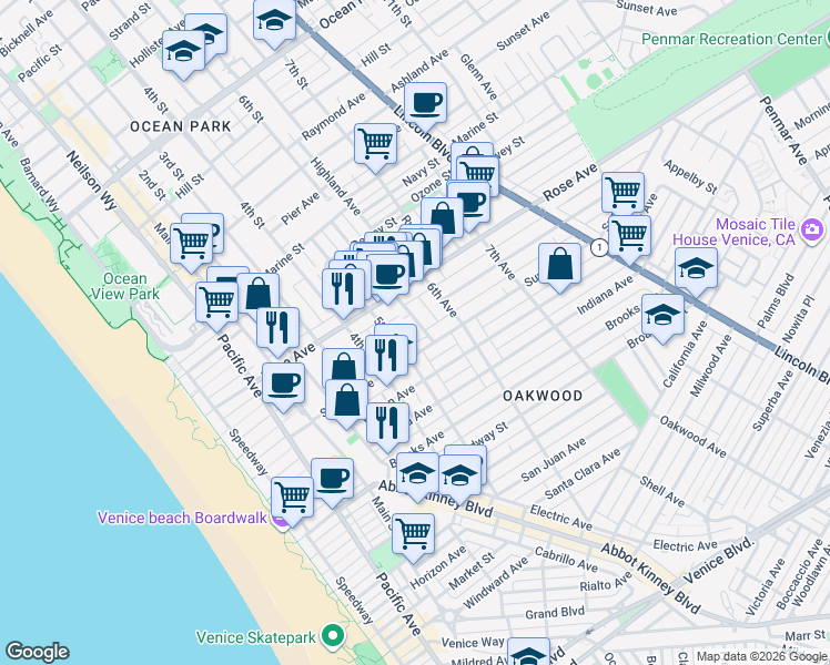 map of restaurants, bars, coffee shops, grocery stores, and more near 343 Rennie Avenue in Los Angeles