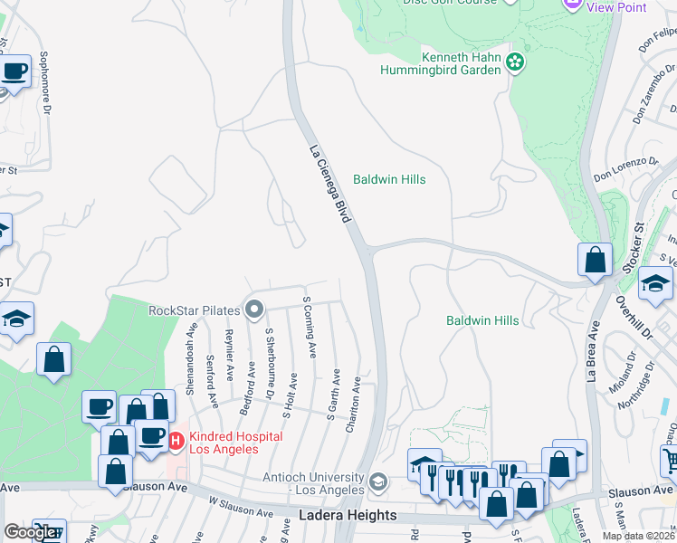 map of restaurants, bars, coffee shops, grocery stores, and more near 5000 Chariton Avenue in Los Angeles