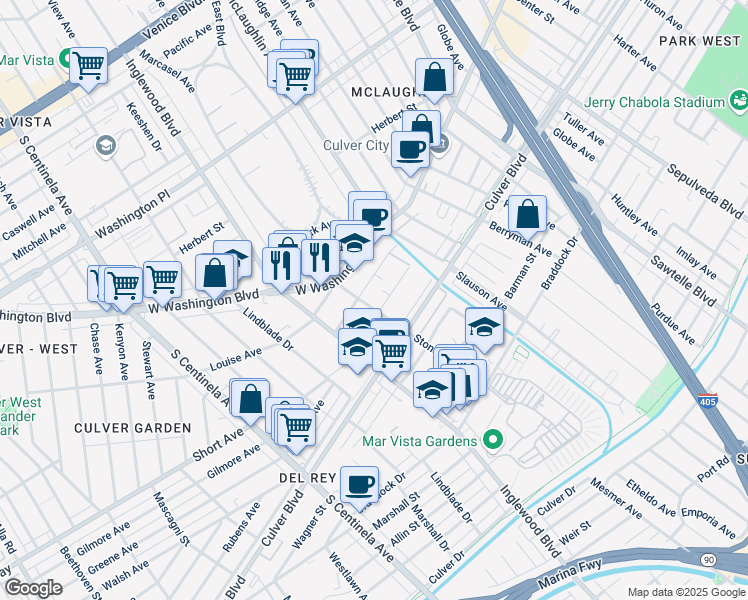 map of restaurants, bars, coffee shops, grocery stores, and more near 4420 Kensington Road in Los Angeles