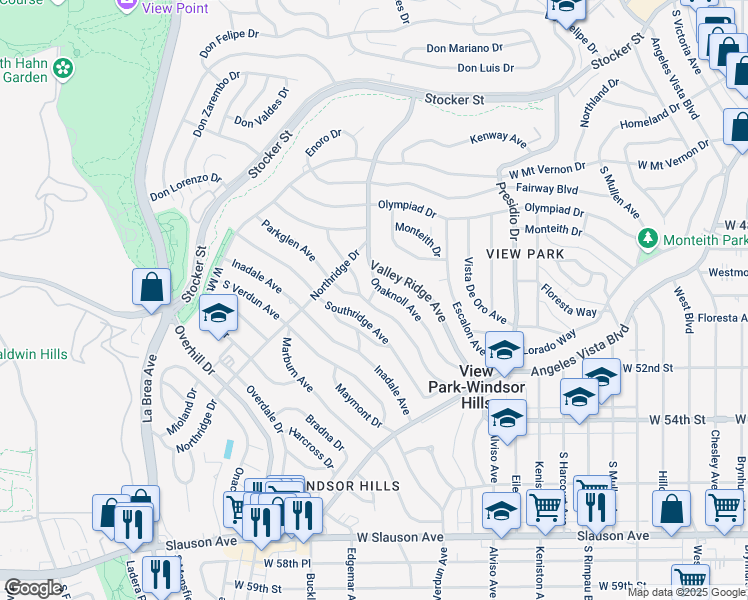 map of restaurants, bars, coffee shops, grocery stores, and more near 5064 Parkglen Avenue in View Park-Windsor Hills