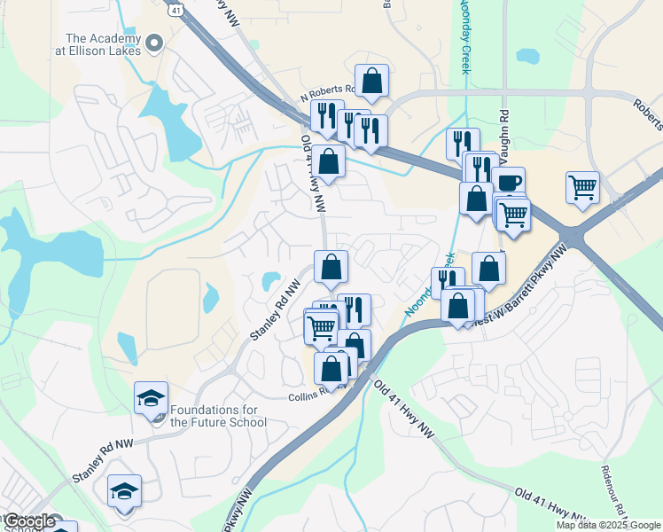 map of restaurants, bars, coffee shops, grocery stores, and more near 1790 Old 41 Highway Northwest in Kennesaw