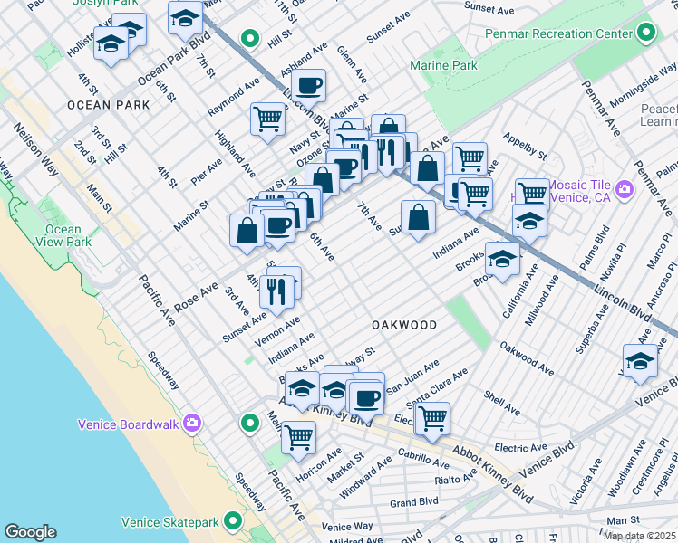 map of restaurants, bars, coffee shops, grocery stores, and more near 606 6th Avenue in Los Angeles