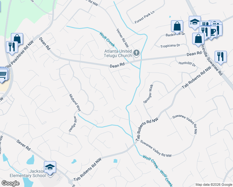 map of restaurants, bars, coffee shops, grocery stores, and more near 2145 Prickly Pear Walk in Lawrenceville