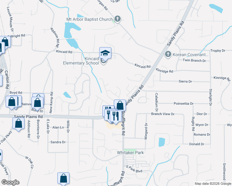 map of restaurants, bars, coffee shops, grocery stores, and more near 1900 Ross Road in Marietta