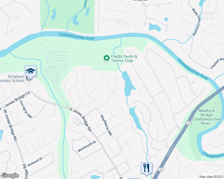 map of restaurants, bars, coffee shops, grocery stores, and more near 4961 Whitewater Drive in Norcross