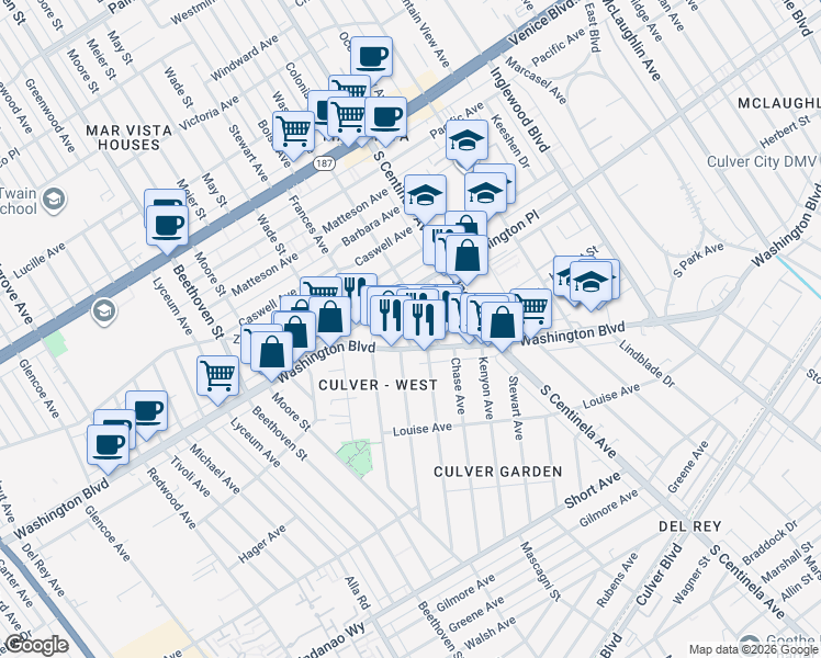 map of restaurants, bars, coffee shops, grocery stores, and more near 4015 1/2 Boise Avenue in Los Angeles