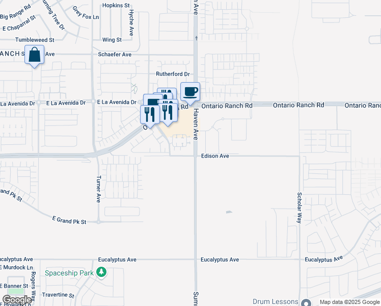 map of restaurants, bars, coffee shops, grocery stores, and more near 3468 East Paraduxx Privado in Ontario