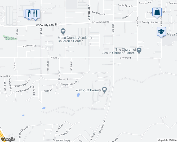 map of restaurants, bars, coffee shops, grocery stores, and more near 106 Myrtlewood Drive in Calimesa